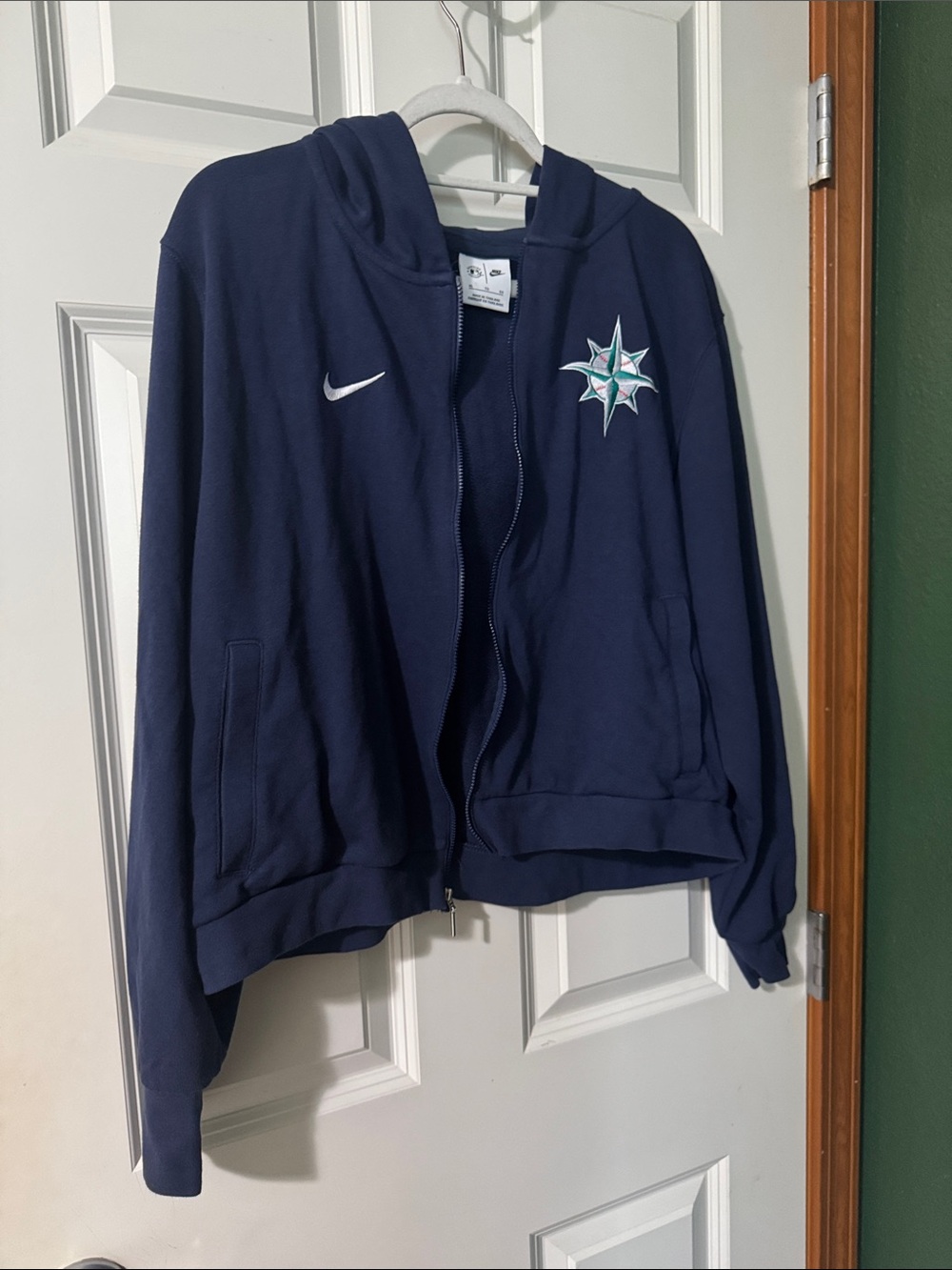 Nike x Mariners Women Navy Hooded Full-Zip Cropped Jacket